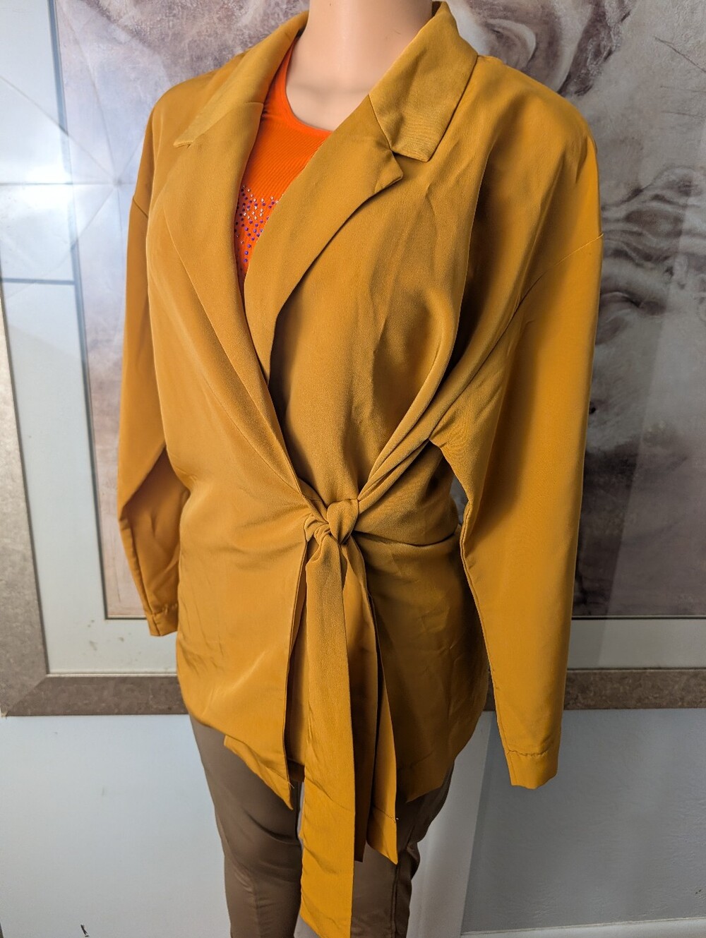 NWT ASOS Y.A.S. Tie-Waist Draped Wrap Blazer Jacket Ginger Mustard Orange Size M